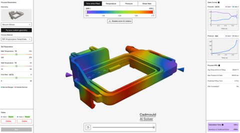 SIMCON's new Cadmold AI solver provides injection molding simulation results in just seconds. By eliminating long calculation times, this tool enables engineers to dynamically explore thousands of design and process variations in a single day.
