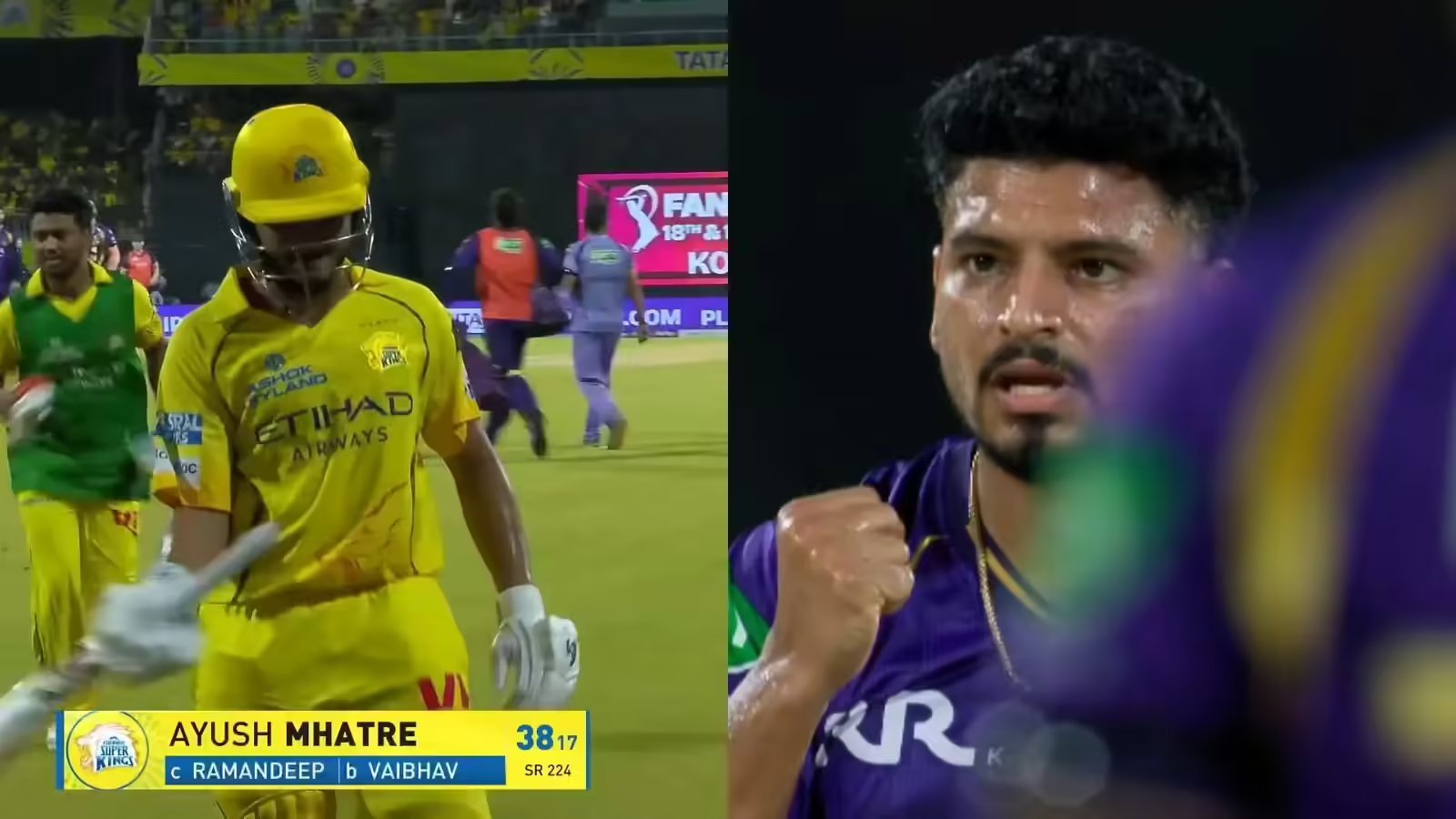 Ayush Mhatre was spitting fire, Vaibhav Arora was hit by 3 batsmen, then KKR team players took the ball in the same over - Ayush Mhatre first hit 3 consecutive fours on Vaibhav Arora, then the KKR bowler dismissed him in the same over of IPL 2026.